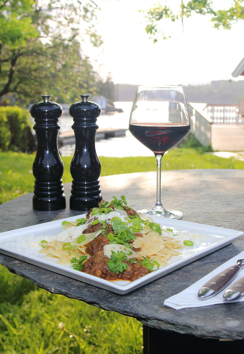 Farfalle med entrecôte