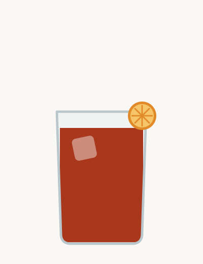 Illustrasjon av Alkoholfri Negroni, servert slik oppskriften beskriver